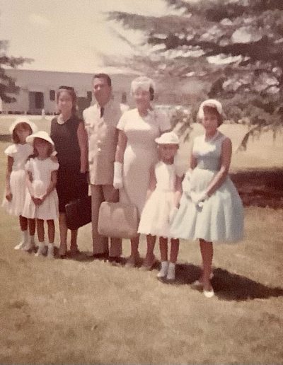Family in Easter outfits with friends in Georgia